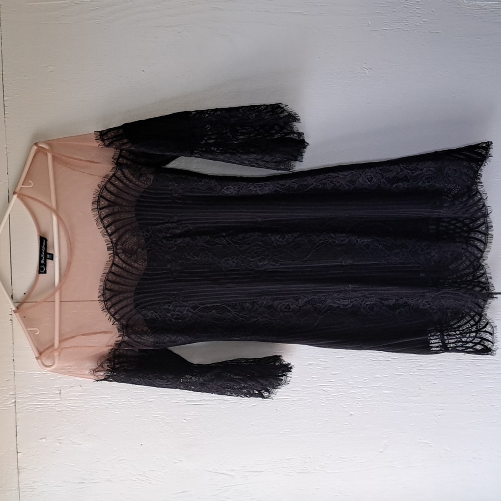For Love And Lemons Black Lace Mini Dress with Nude Illusion Yoke